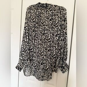 H&M Black and White Abstract Blouse with Gold Buttons